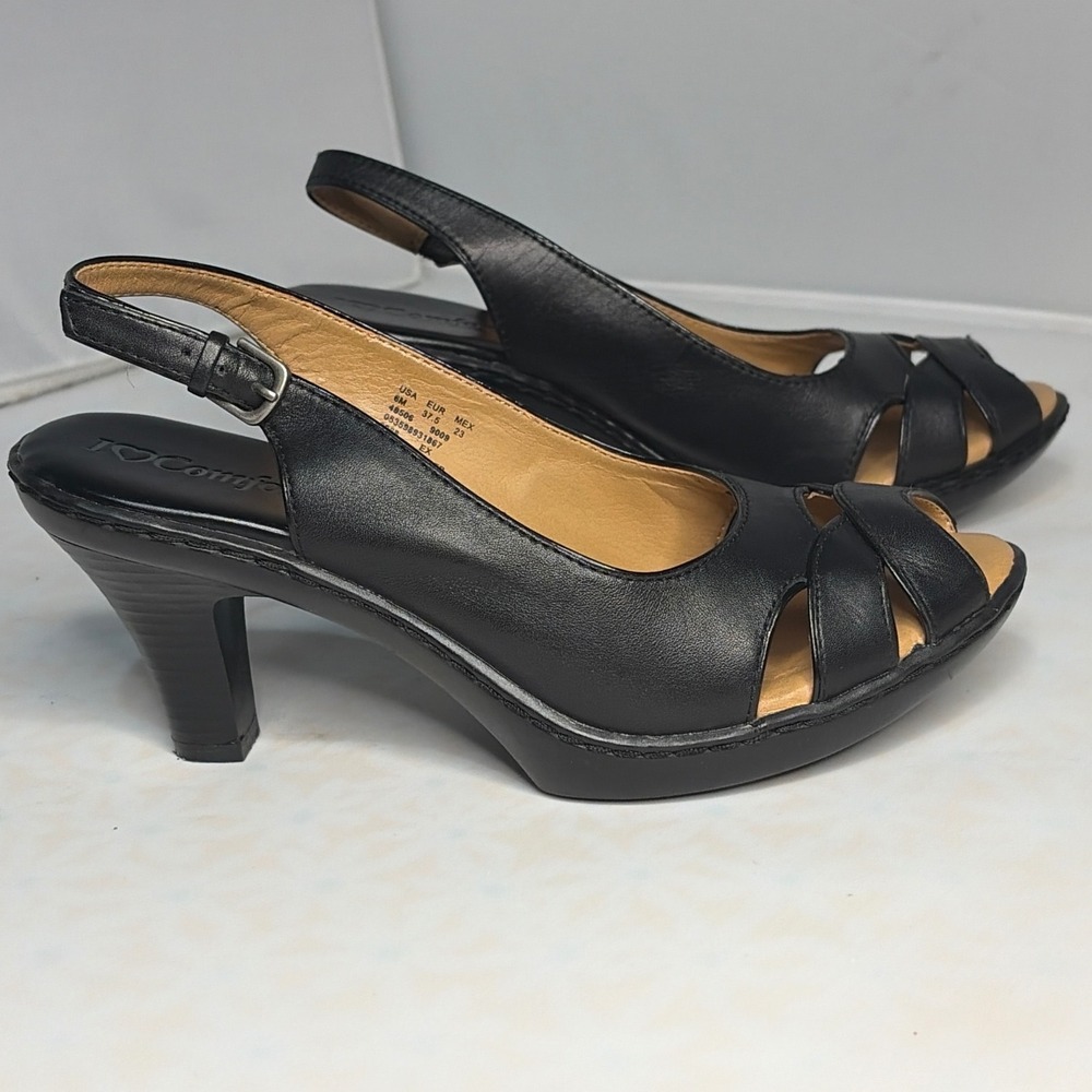 I Love Comfort Black Leather Slingback Peep Toe Heels Sandals 6M 49506 8068 EX
